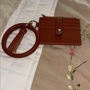 Brown  Card Holder with Tassel Keychain VERY GOOD CONDITION